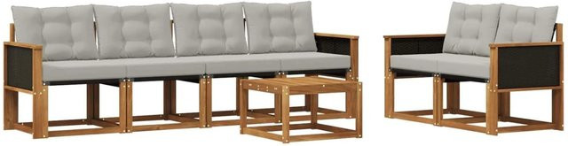 vidaXL Outdoor-Sofagarnitur aus massivem Akazienholz mit Textilene und Kissen in Grau und Natur - Bild 1