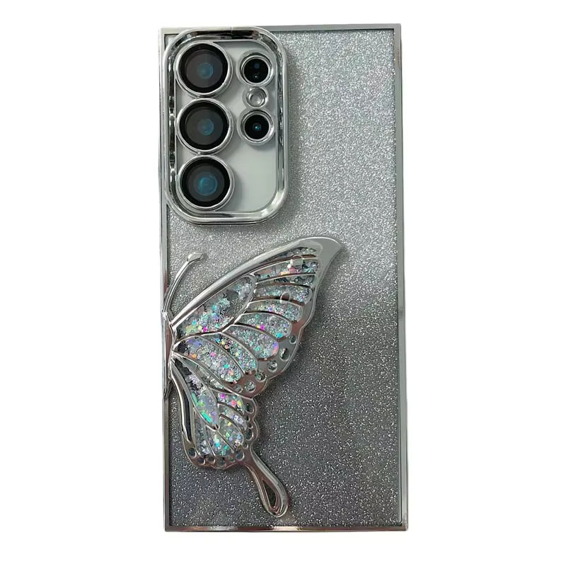 Transparente 3D-Glitzer-Schmetterlings-Schutzhülle für Samsung Galaxy S26 S25 S24 S23 Plus Ultra FE und A57 A56 A55 in Silber - Bild 3