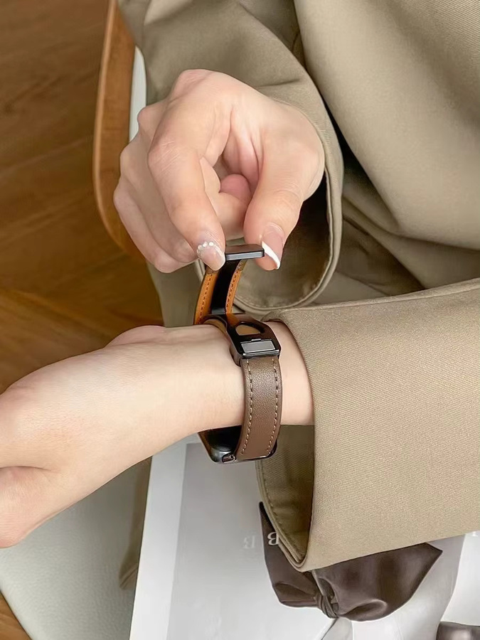 Uhrenarmband Leder, Magnetisch, Schwarz, Unisex, für Huawei Band 10 9 8 - Bild 3