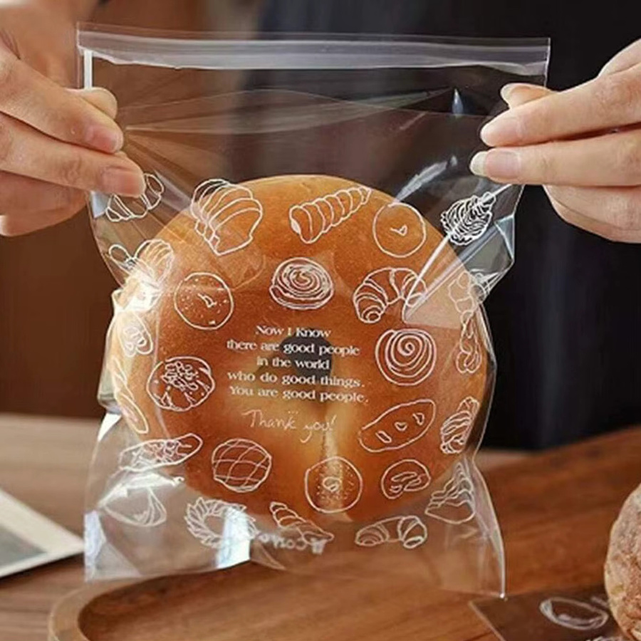 100 Stück transparente Lebensmittelverpackungstaschen mit süßem Muster für Brot, Toast und Kekse zum Selbstverschließen - Bild 2