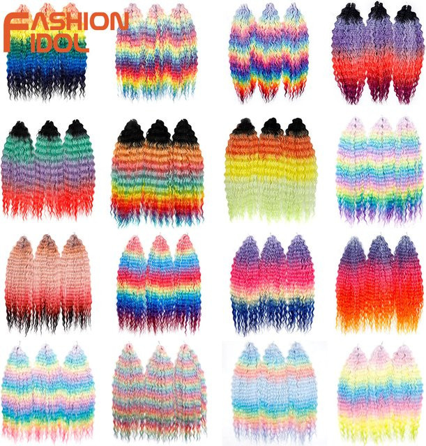 FASHION IDOL Haar Extensions, Synthetisch, Ombre Regenbogen, 22 Zoll, 3 Stück - Bild 1