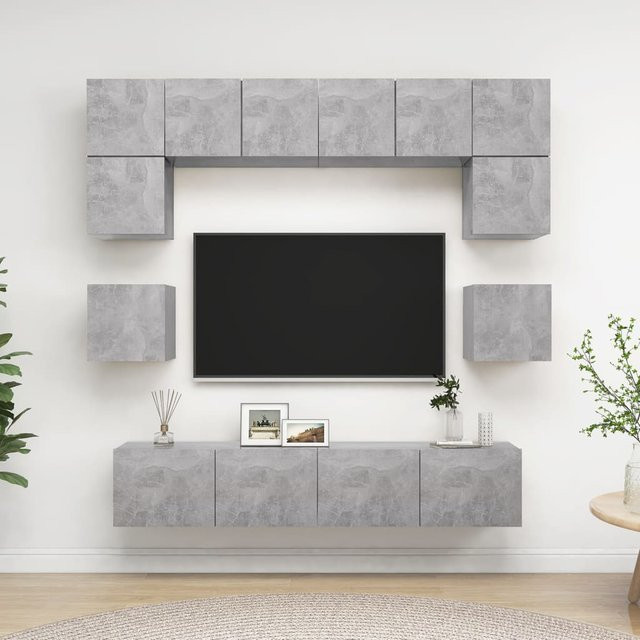 vidaXL 8-tlg. TV-Schrank-Set aus Holzwerkstoff in Grau, Wandmontage - Bild 2
