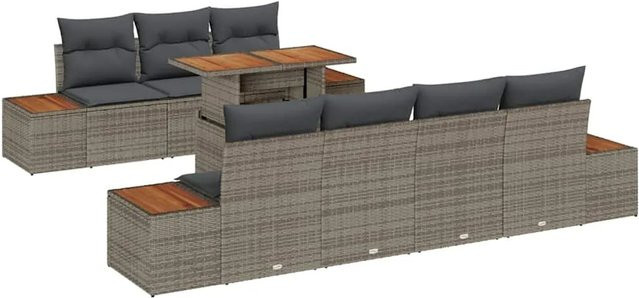 vidaXL Garten-Sofa-Set in L-Form aus Poly-Rattan mit 8-teiligem Zubehör und Kissen, Grau - Bild 1