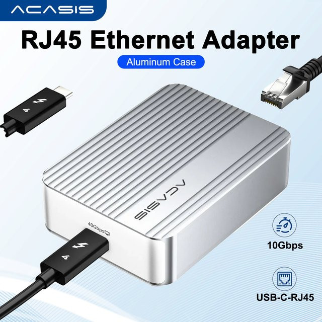 Acasis USB-C Ethernet-Adapter 10Gbps Netzwerkkarte mit RJ45 für Thunderbolt 5/4/3, Farbe: Silber - Bild 1