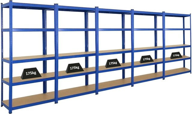 5x PROREGAL Schwerlastregal Ragnar, Blau, H x B x T: 180 x 90 x 40 cm, mit verstellbaren Fachböden aus MDF und Metall - Bild 1