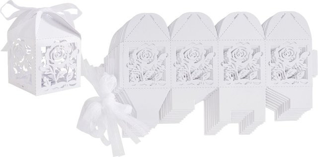 Filigrane Faltboxen Rosen von UIT in Weiß aus Papier für Hochzeit, Taufe, Konfirmation und Kommunion - Bild 1