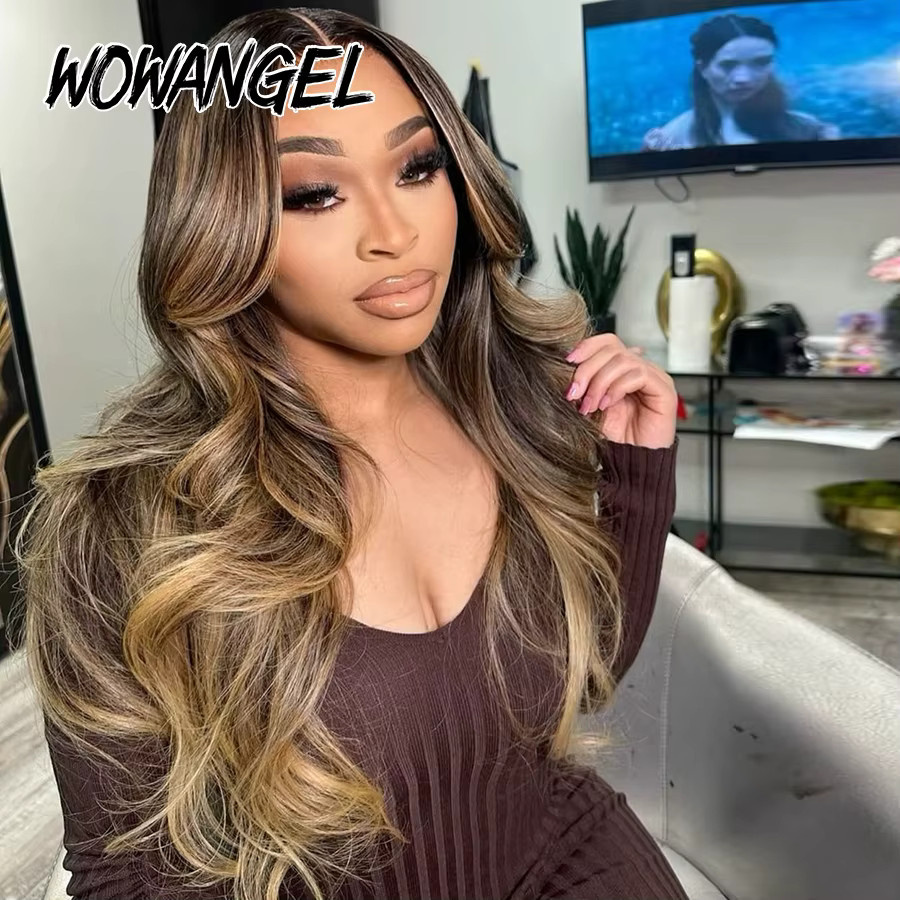 WOWANGEL Perücke, Honigblonde Balayage, gewelltes brasilianisches Echthaar, 5x5 HD-Spitze - Bild 2