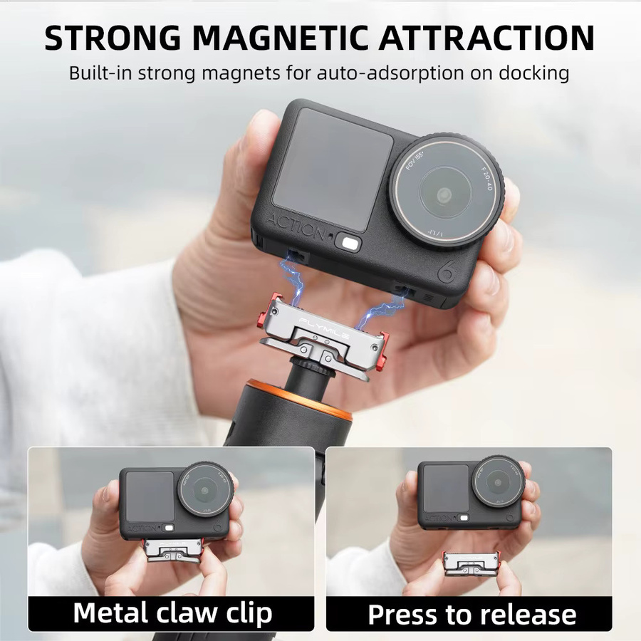 Magnetischer Schnellwechseladapter von DJI für OSMO360 II, Action 6 und Nano mit drehbarer Doppelklauenbasis und Metallhalterung inklusive 1/4 Zoll Gewinde - Bild 3