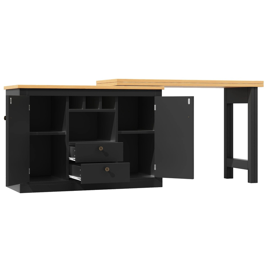 okwish Bartisch mit ausziehbarer Drehfunktion und Stauraum in Schwarz, B/T/H: 180 x 40 x 76 cm - Bild 2