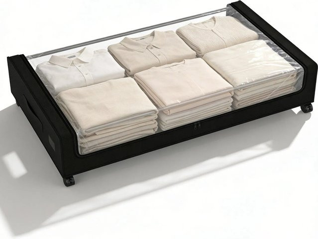 Sekey Unterbettkommode mit Deckel und Rollen, transparente Aufbewahrungsbox aus Stoff und Metall, B/T/H: 78,0 x 44,0 x 18,0 cm - Bild 1