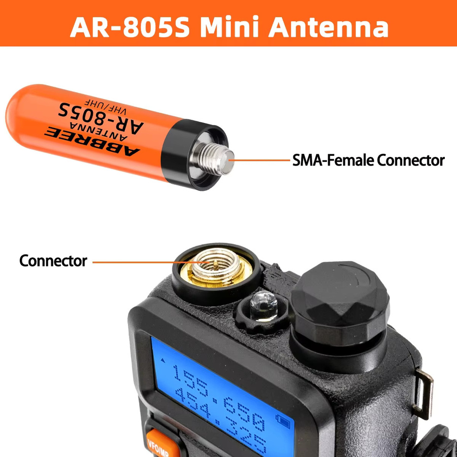 ABBREE AR-805S Mini Walkie-Talkie Dualband Hochleistungsantenne mit SMA-Buchse in Schwarz für Baofeng BF-888S UV-5R UV-21 PRO Amateurfunk - Bild 5