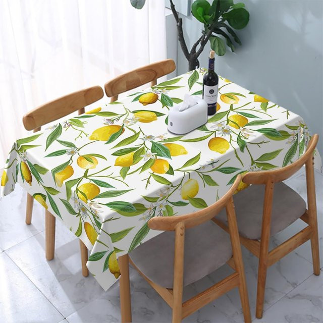 Wasserdichte rechteckige Tischdecke von JINGYUE Pet mit gelben Zitronenblüten in Gelb und Weiß, B/T: 140 x 140 cm - Bild 1