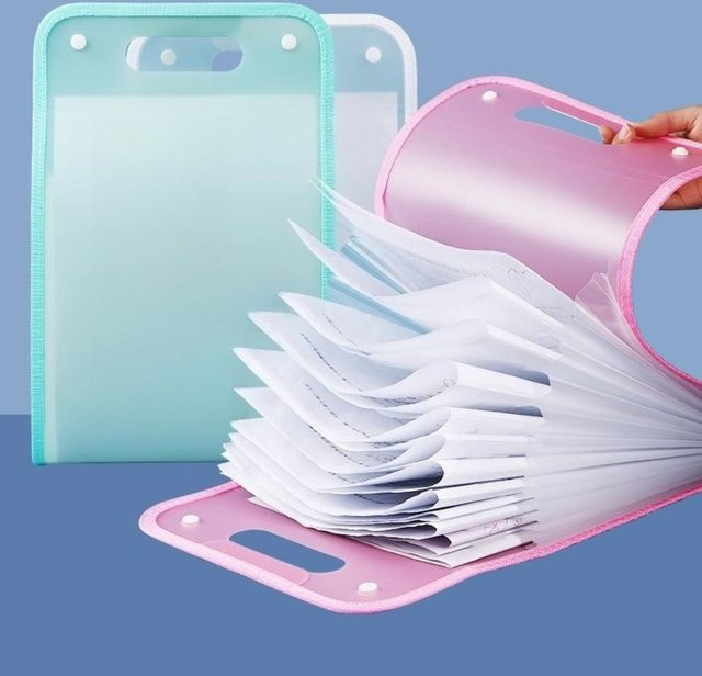 A4 Akkordeon-Aufbewahrungstasche in Pink als mehrschichtige Fachklassifizierungsmappe aus Kunststoff für deine Dokumente und Testpapiere - Bild 1