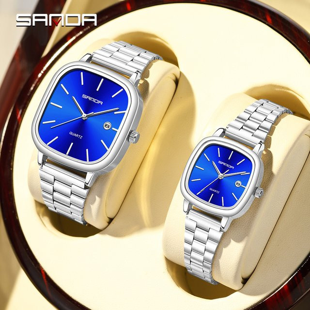 SANDA Armbanduhr, Quarz, Edelstahl, Eckig, Blau, 3 ATM, Unisex - Bild 1