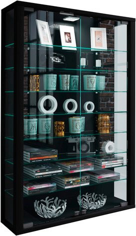 VCM Wandvitrine Vitrosa Mini in Schwarz mit LED-Beleuchtung und Glasregalen, B/T/H: 59 x 18 x 90 cm - Bild 1