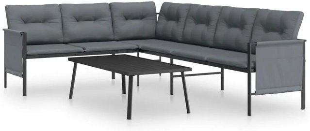 vidaXL 2-tlg Garten-Lounge-Set Anthrazit aus pulverbeschichtetem Stahl mit Ecksofa, Couchtisch und Sitzkissen - Bild 1