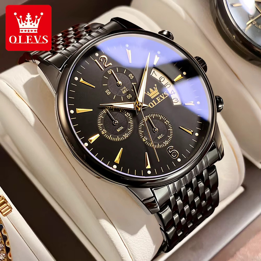 OLEVS Armbanduhr Quarz, Edelstahl, Gold, Blau, Herren - Bild 3