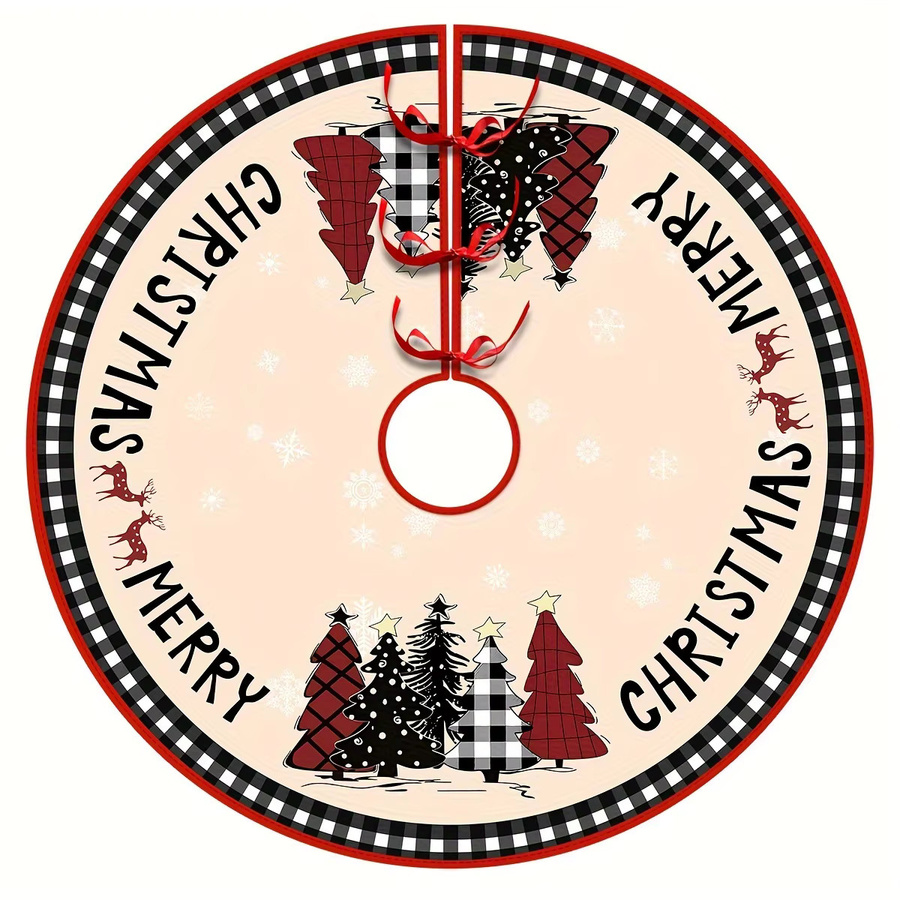 VIKAMA Weihnachtsbaumrock mit Rentier-Motiv und Schneeszene in kariertem Design, rund, mehrfarbig - Bild 2