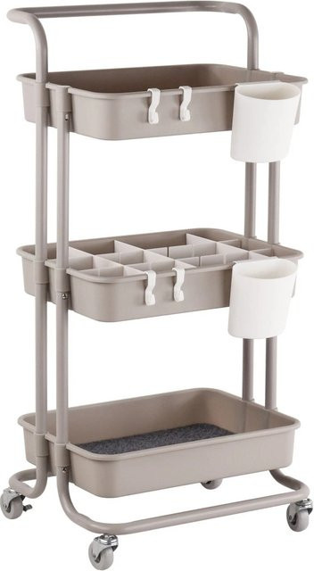 Relaxdays Rollwagen aus Stahl in Beige mit 3 Etagen, H x B x T: 86 x 43 x 42 cm - Bild 1