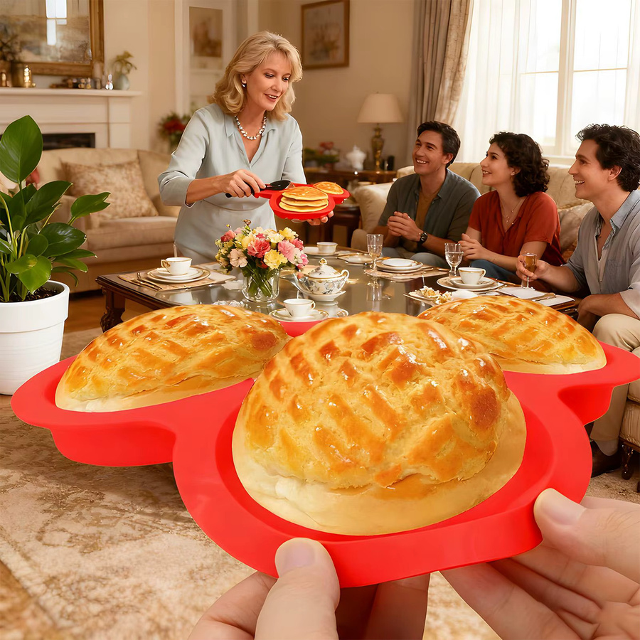 Rote Silikon-Eiform mit 3 runden Mulden für Luftfritteuse, Ofen und Toaster zum Backen von Eierpattys und Cupcakes - Bild 3
