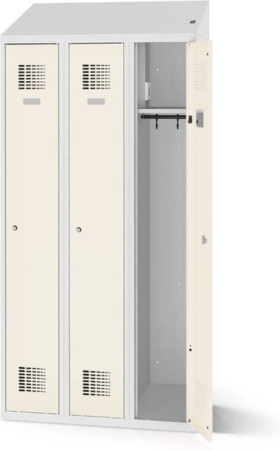 rotstahl Kleiderspind mit 3 Türen und Ladefunktion, weiß mit lichtgrauem Korpus, B: 120 cm, H: 200 cm - Bild 1