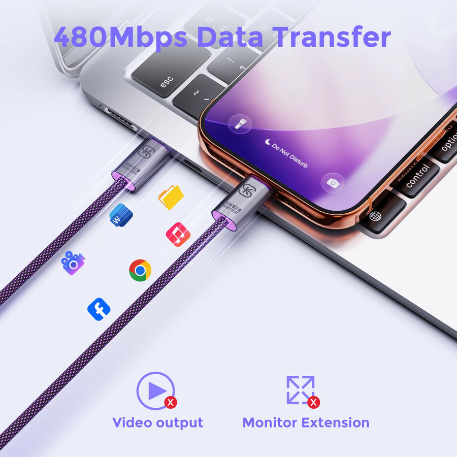 MOSHOU USB-C zu USB-C Kabel 240W in Purple für schnelles Laden von iPhone, Samsung und Laptops - Bild 3