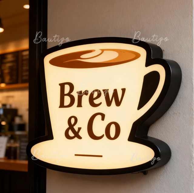 Individuelles 3D Business Logo aus Metall mit LED Hintergrundbeleuchtung als Leuchtkasten für Außenbereich und Wandbeschilderung in Schwarz und Weiß - Bild 1