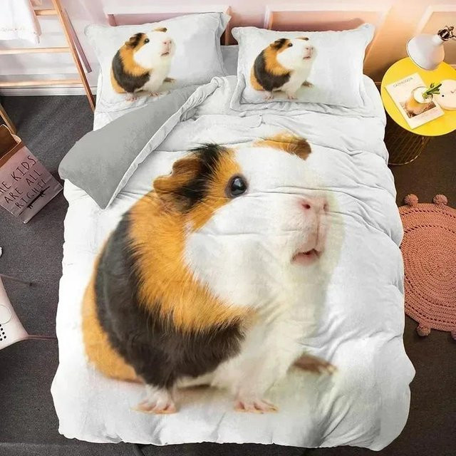 Lodestar Meerschweinchen Bettwäscheset mit 3D-Maus-Motiv, weißes Doppelbettbezug-Set aus Polyester für Kinder und Teenager, B/H: 172 x 218 cm - Bild 1