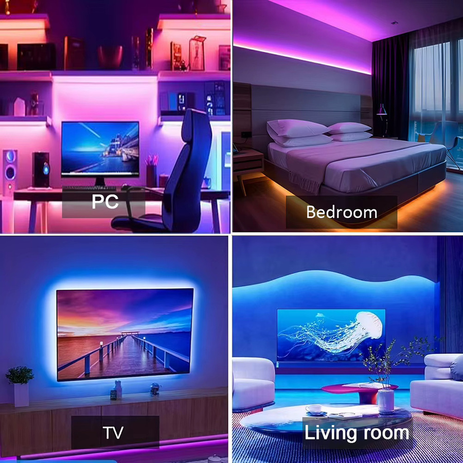 Mikenoon RGB LED-Streifen mit Musik-Synchronisation und App-Steuerung, Multicolour TV-Hintergrundbeleuchtung mit 30 LEDs/m - Bild 5