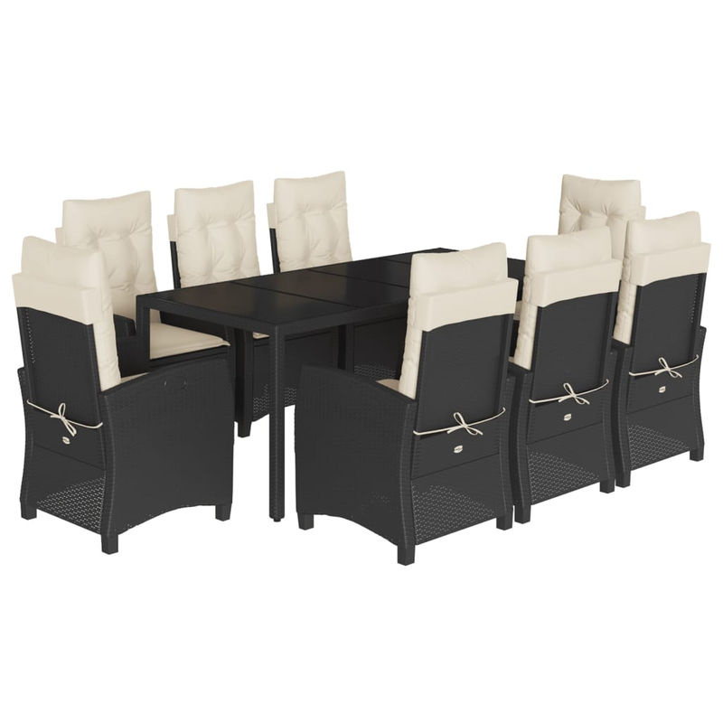 Vidaxl Gartenmöbel-Set aus PE-Rattan mit Kissen und Glas, 9-teilig, Schwarz, Modernes Design - Bild 2