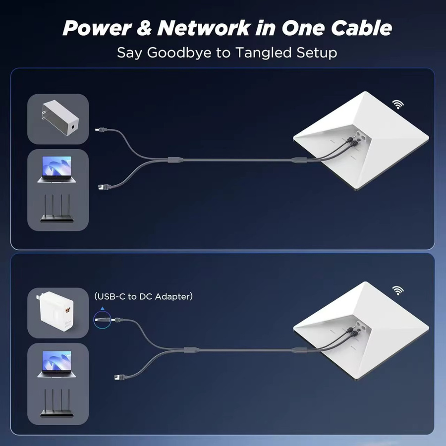FLYERMIF 2in1 DC zu RJ45 Ethernet Kabel für Starlink Mini, 5A Schnellladekabel mit 1000mbps Geschwindigkeit, wasserdicht, Schwarz - Bild 4