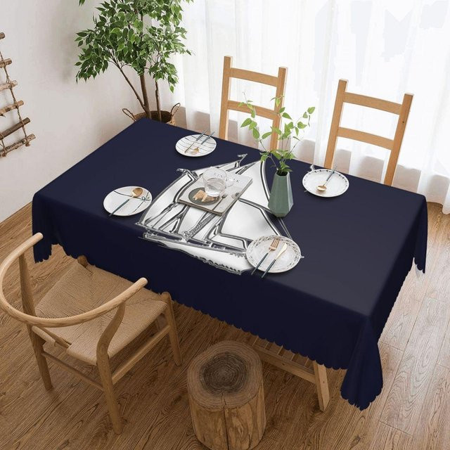 JINGYUE Pet Tischdecke mit nautischem Kompass-Design, grau und blau, wasserabweisend und ölbeständig, rechteckig, B: 137 cm, L: 183 cm - Bild 1
