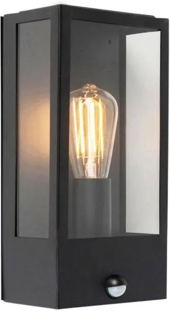 QAZQA Außenwandleuchte Rotterdam Schwarz mit Bewegungsmelder IP44 aus Aluminium und Glas - Bild 1