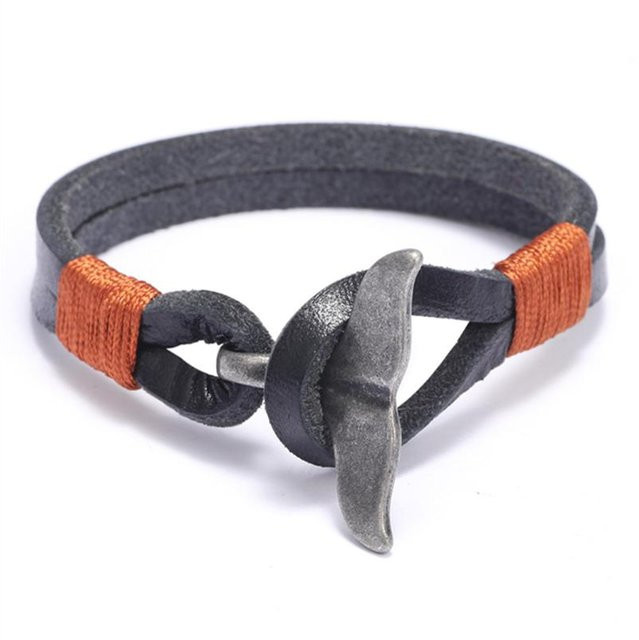 Lederarmband Walflosse, schwarz, Zinklegierung, Herren Damen - Bild 1