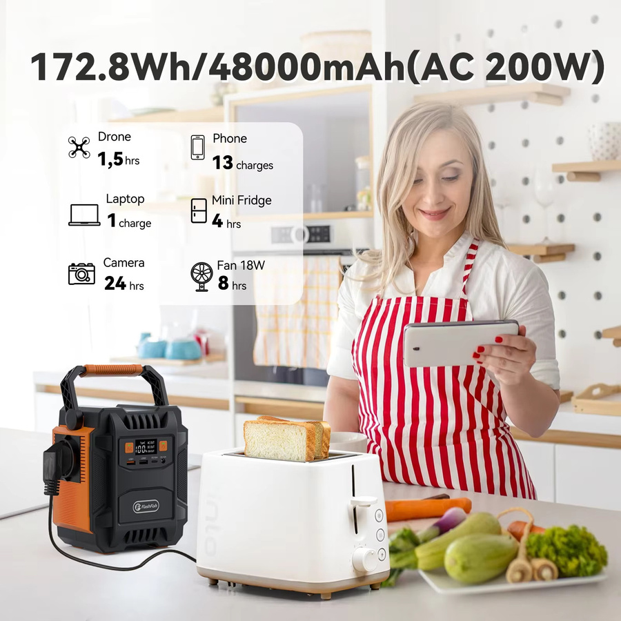 Flashfish Tragbares Kraftwerk mit 172,8 Wh Akku und 60 W Solarpanel, 200 W Solargenerator mit AC-Steckdosen für Outdoor und Camping - Bild 2