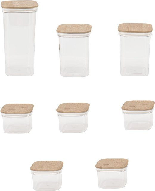 Aimo Vorratsbehälter Set aus Kunststoff mit Bambusdeckeln, 8er Pack Luftdichte Klarsichtbehälter für die Küche, Weiß, Inhalt: 1 x 2000ml, 2 x 1300ml, 5 x 600ml - Bild 1