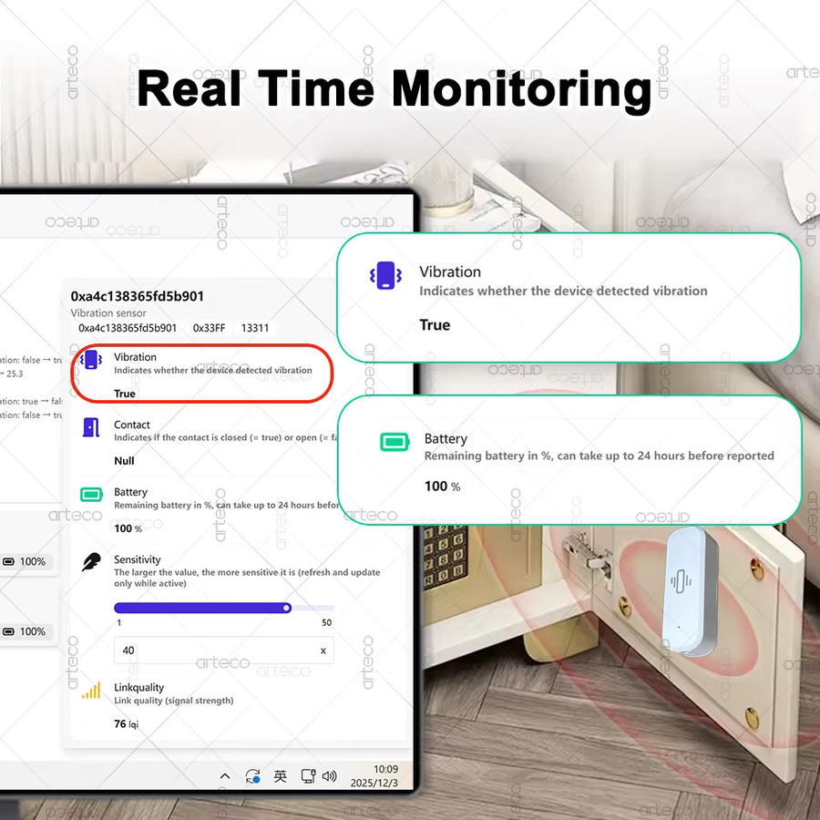 ZigBee Smart Vibration Sensor in Weiß zur Echtzeit-Überwachung von Tür und Fenster für dein Smart Home Sicherheitssystem, kompatibel mit Zigbee2mqtt - Bild 3