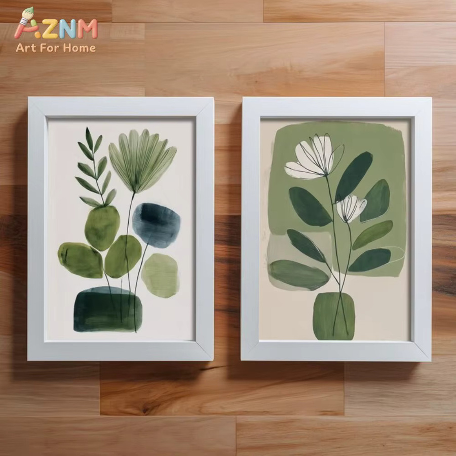 AZNM Abstrakter botanischer Leinwanddruck in Salbeigrün, minimalistische florale Linienkunst im Boho-Stil, ungerahmte Wandkunst - Bild 2