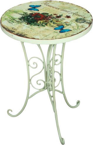 GARDEN PLEASURE Beistelltisch-Set FLORAL aus Metall in Bunt mit floralem Design und Shabby Chic Stil, Durchmesser: 38 cm, Höhe: 53 cm - Bild 1