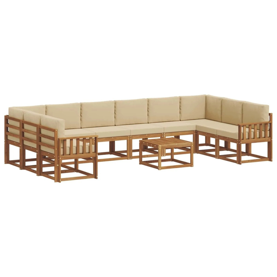 vidaXL Outdoor-Sofagarnitur aus Akazienholz in L-Form mit 11-teiligem Set, Farbe Natur und Beige - Bild 2