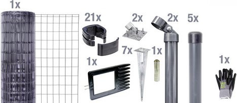 Gust. Alberts Maschendrahtzaun Set Fix-Clip Pro mit Bodenhülsen, Breite: 1000 cm, anthrazit-schwarz - Bild 1