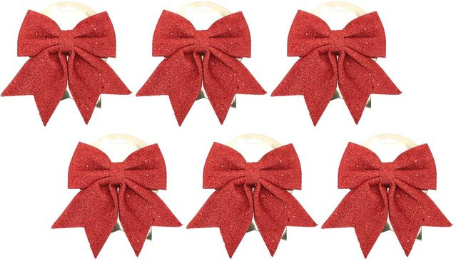 6 Stück Glitzer Schleifen Ornamente von Koogeelife in Rot als dekorative Party Accessoires für Weihnachten, Valentinstag und Hochzeiten - Bild 1