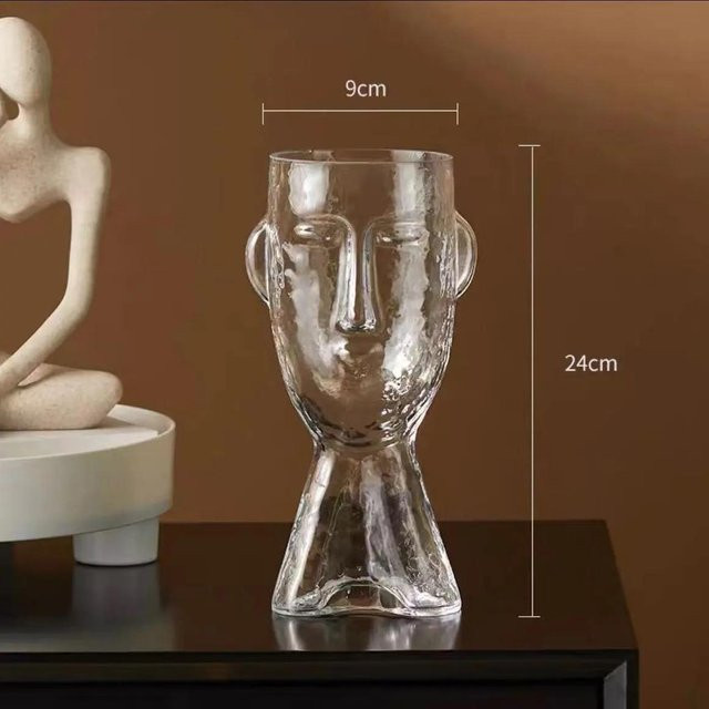 NooLim Gesicht Glasvase in Transparent Grau für hydroponische Pflanzen und Tischdekoration - Bild 1