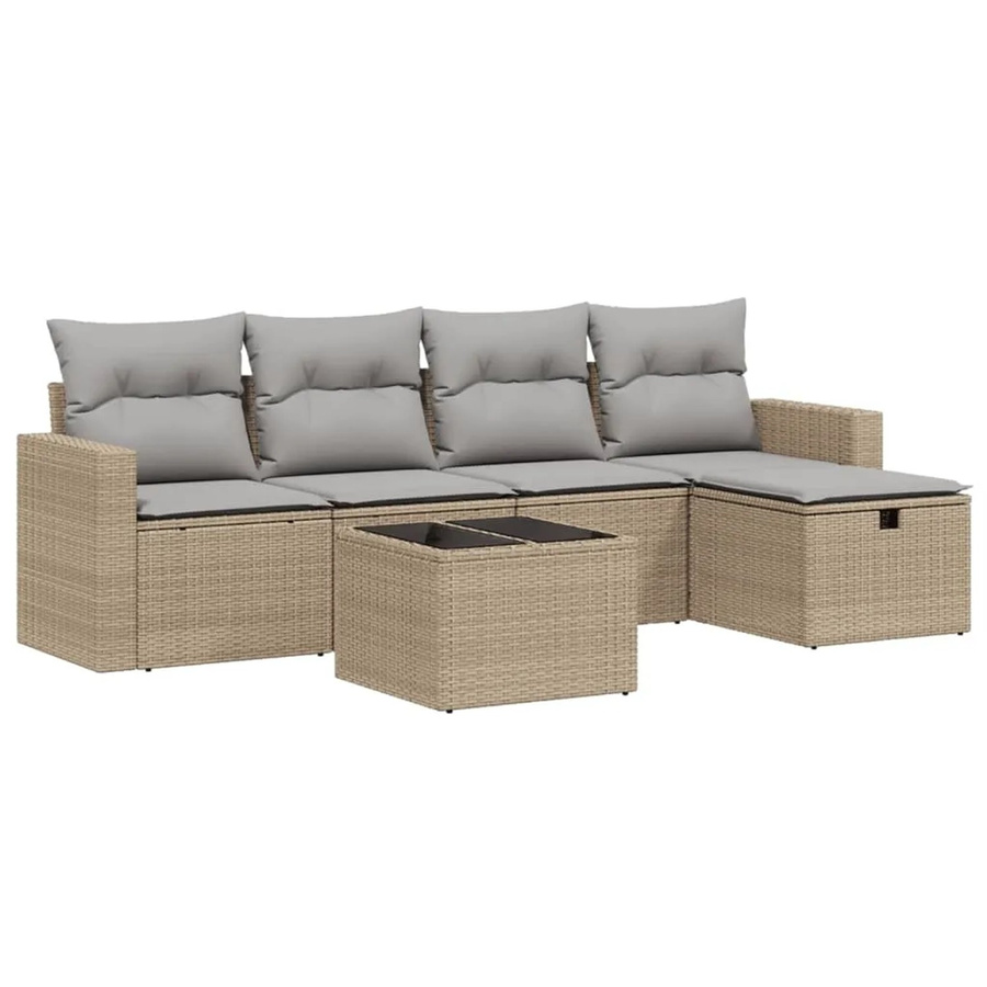 vidaXL 6-tlg. Garten-Sofagarnitur L-Form in Beige mit Kissen und Polyrattan - Bild 2