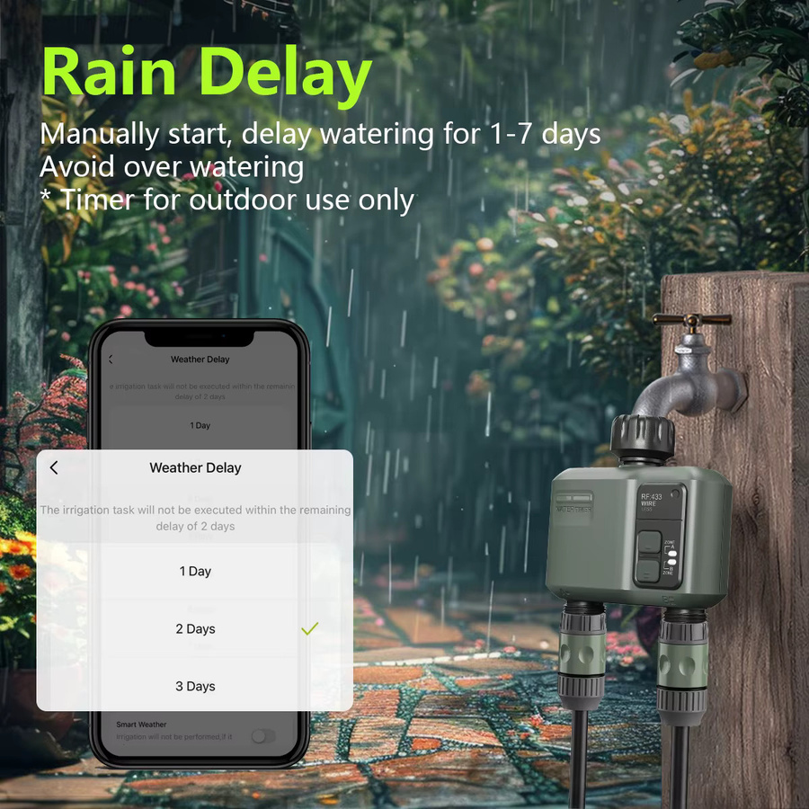 ESHICO HCT-636 Kabelloser Automatischer Doppelsteckdosen-Wassertimer mit App-Fernbedienung für die Gartenbewässerung, Grau - Bild 2