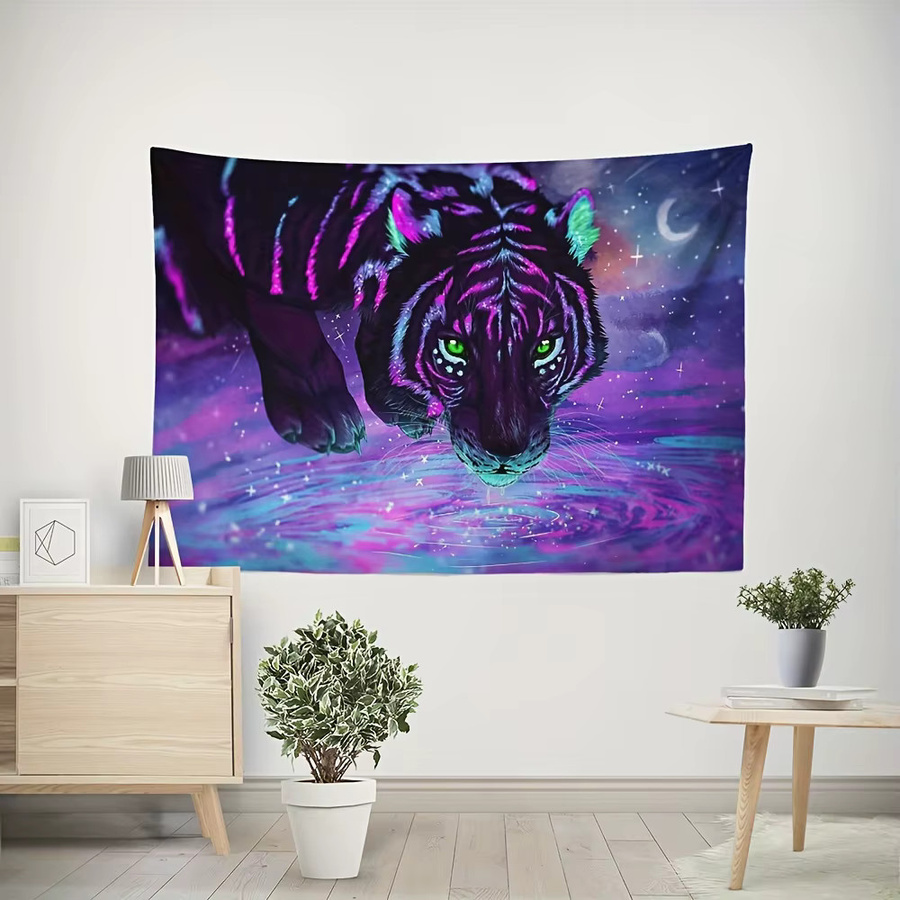 VIKAMA Neon Tiger Sternenhimmel Wandteppich als Wandbehang für dein Wohnzimmer oder Gaming Zimmer - Bild 3