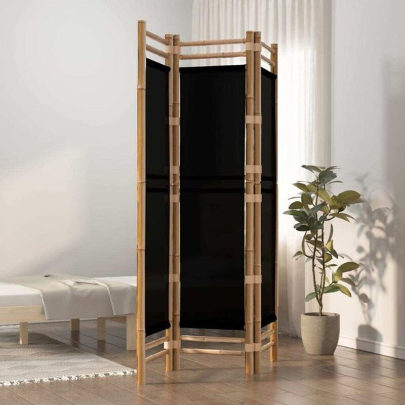 3-tlg. Paravent faltbar aus Bambus und Textil von vidaXL, Schwarz/Weiß, Breite: 120 cm, Höhe: 180 cm - Bild 1