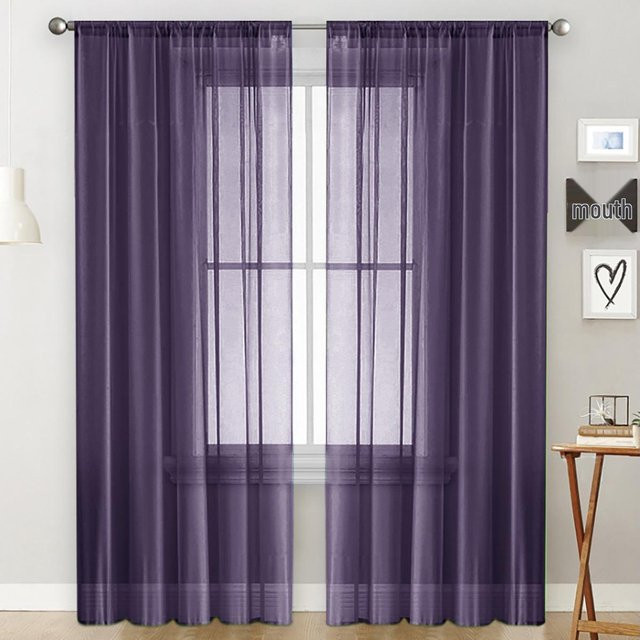 WoW Home Terylen-Gazevorhang mit Doppelfaden in Dunkelviolett, halbtransparent, Breite: 100 cm, Höhe: 130 cm - Bild 1