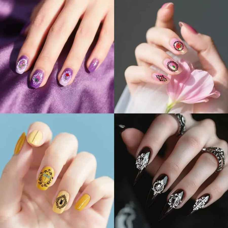 3 Stück Edelstahl Nagelstempelplatten mit Vintage Blumen- und Insektenmustern in Silber für Kunstdrucke - Bild 3