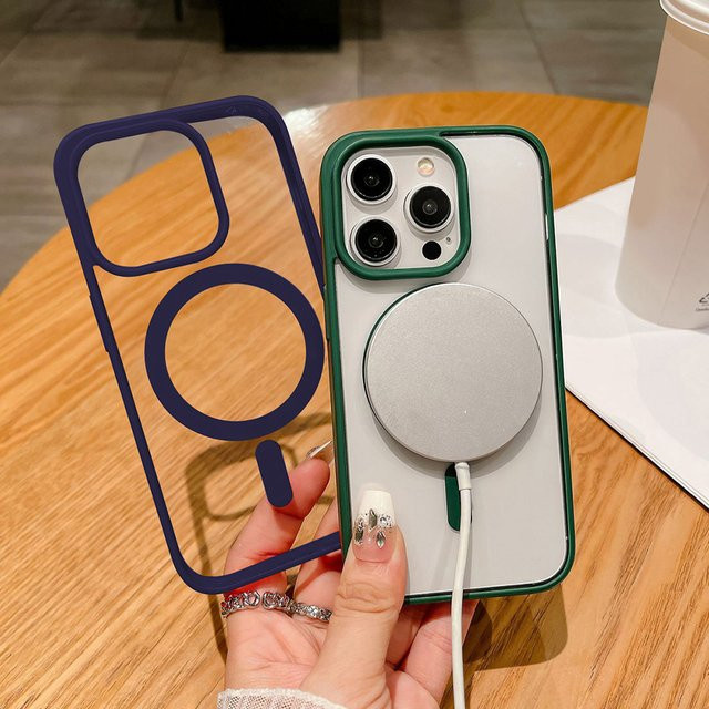 Caynes Acryl-Magnet-Telefonhülle für MagSafe kompatibel mit iPhone 12 13 14 15 16 Pro Max, stoßfeste Abdeckung, transparent - Bild 1